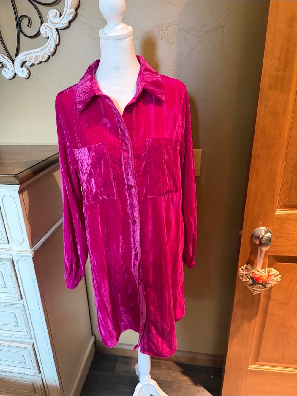Women’s Velvet Button-Front Nightshirt - Fuchsia